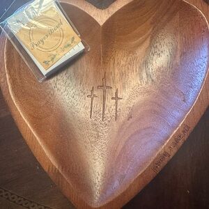Heart-Shaped Wooden prayer Bowl with Cross Design